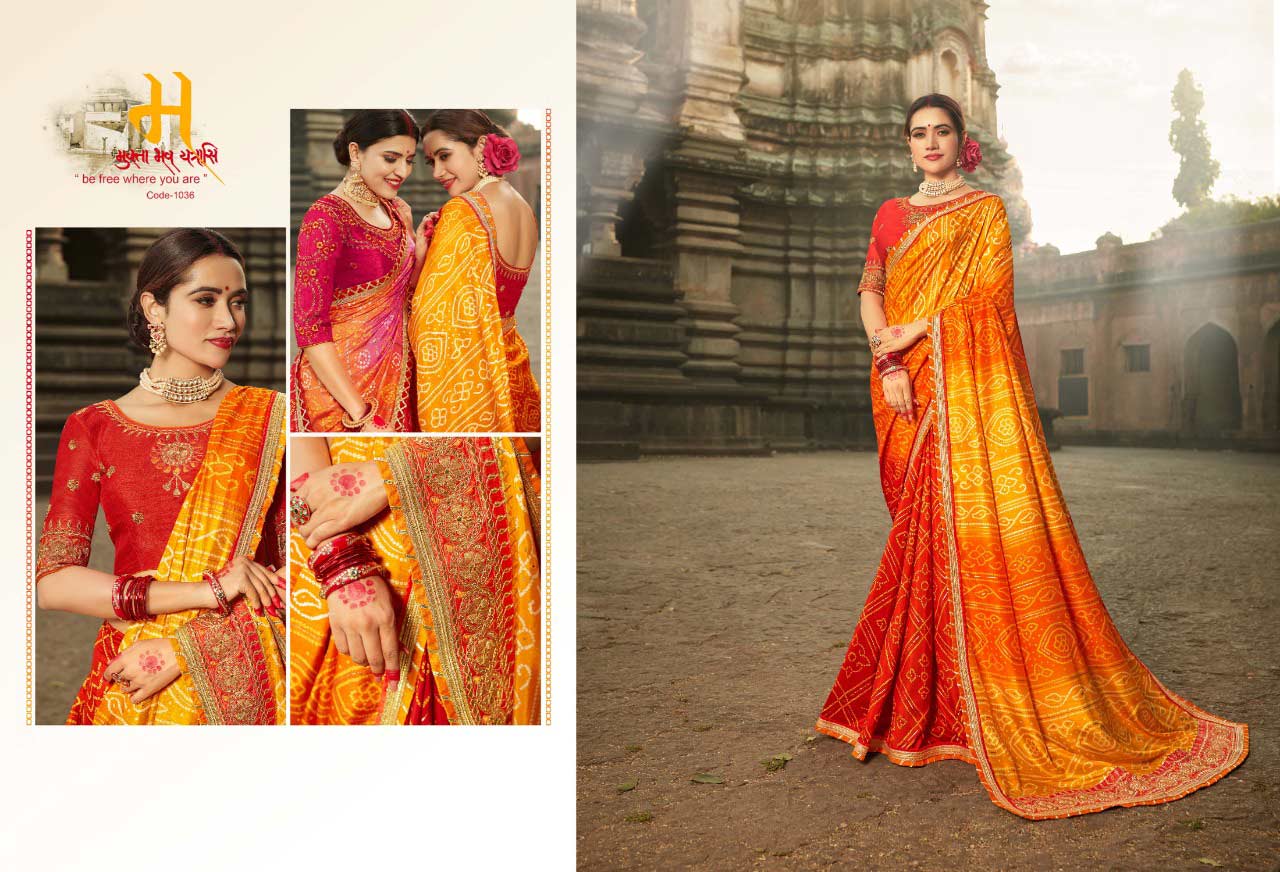 Bandhej Vol 9 Kessi Dola Silk Embroidery Bandhani Style Printed Fancy Saree Bandhej Vol 9 Kessi Dola Silk Embroidery Bandhani Style Printed Fancy Saree